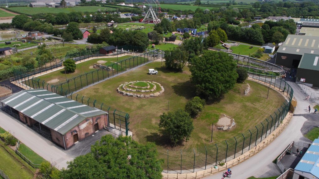 Aerial photo of Folly Farm's lion reserve